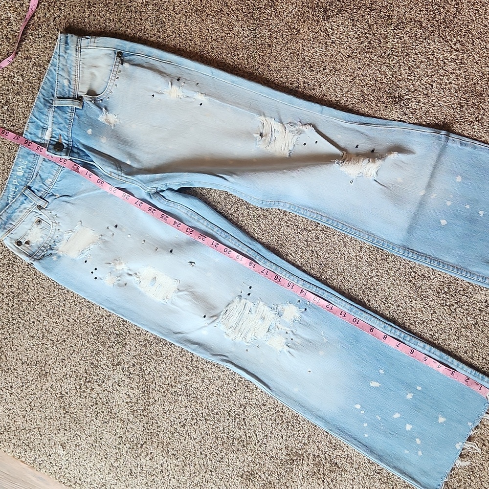 Free People | Distressed & Bedazzeled Light Blue Jeans - Picture 9 of 14
